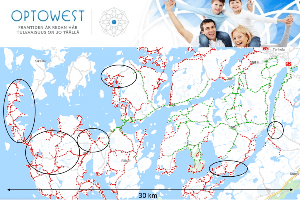 Monitoring of fibre networks in sparsely populated areas